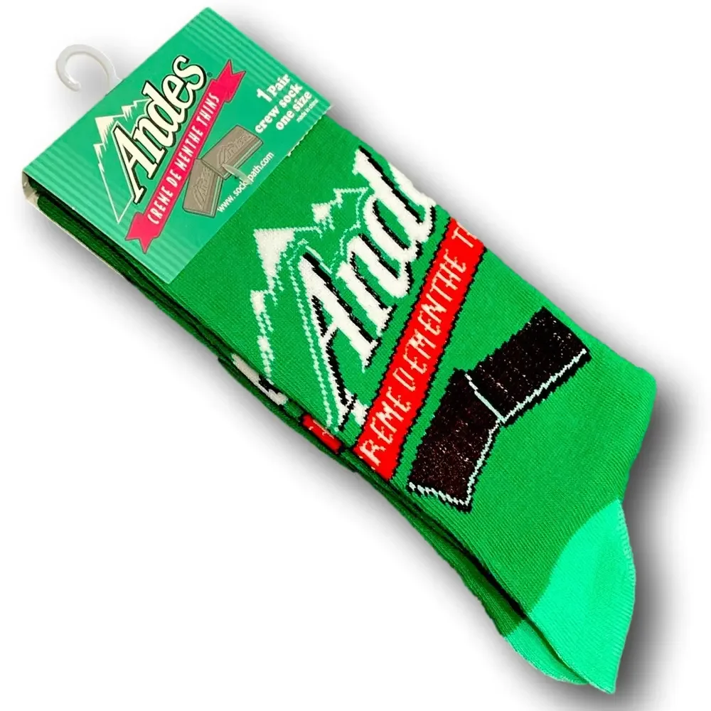 3/$20 Andes Creme De Menthe Thins Funny Novelty Crew Socks - NWT